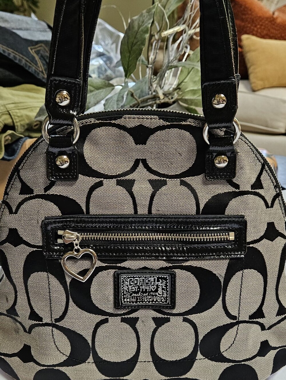 COACH Taylor Signature Dome Satchel Black Grey F22941 Spotless Inside-Read